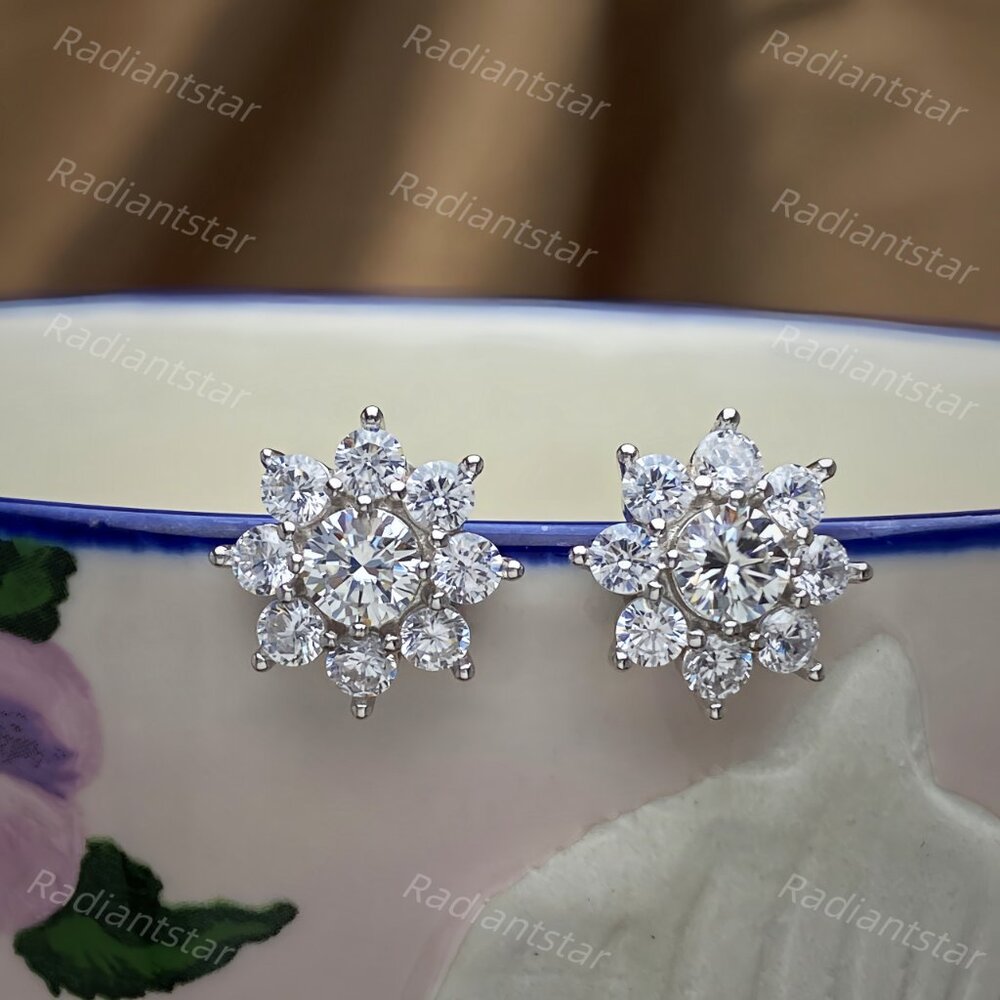 NEW Certified 1ct. t.w. Moissanite Sunflower Stud Earrings